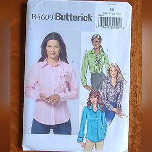 Button front shirts blouses, Butterick sewing patterns #B4609, sz: 8-14, NEW!